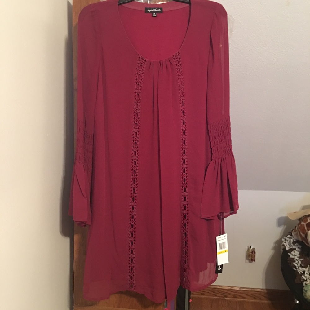 Burgundy shift dress, sequin hearts brand